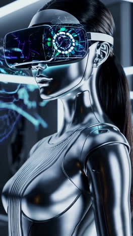 futuristic android immersed in virtual reality