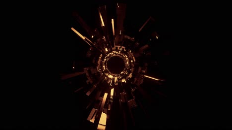 abstract hyper loop with pulsing digitalize golden light, sci-fi interior, futuristic corridor vj for tech titles and background