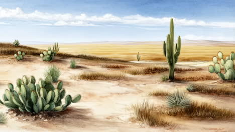 arid desert landscape with cacti under a blue sky
