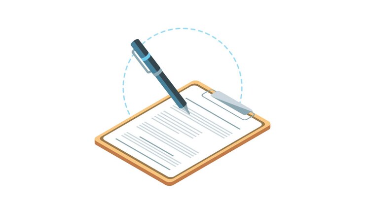 Clipboard con penna e documento