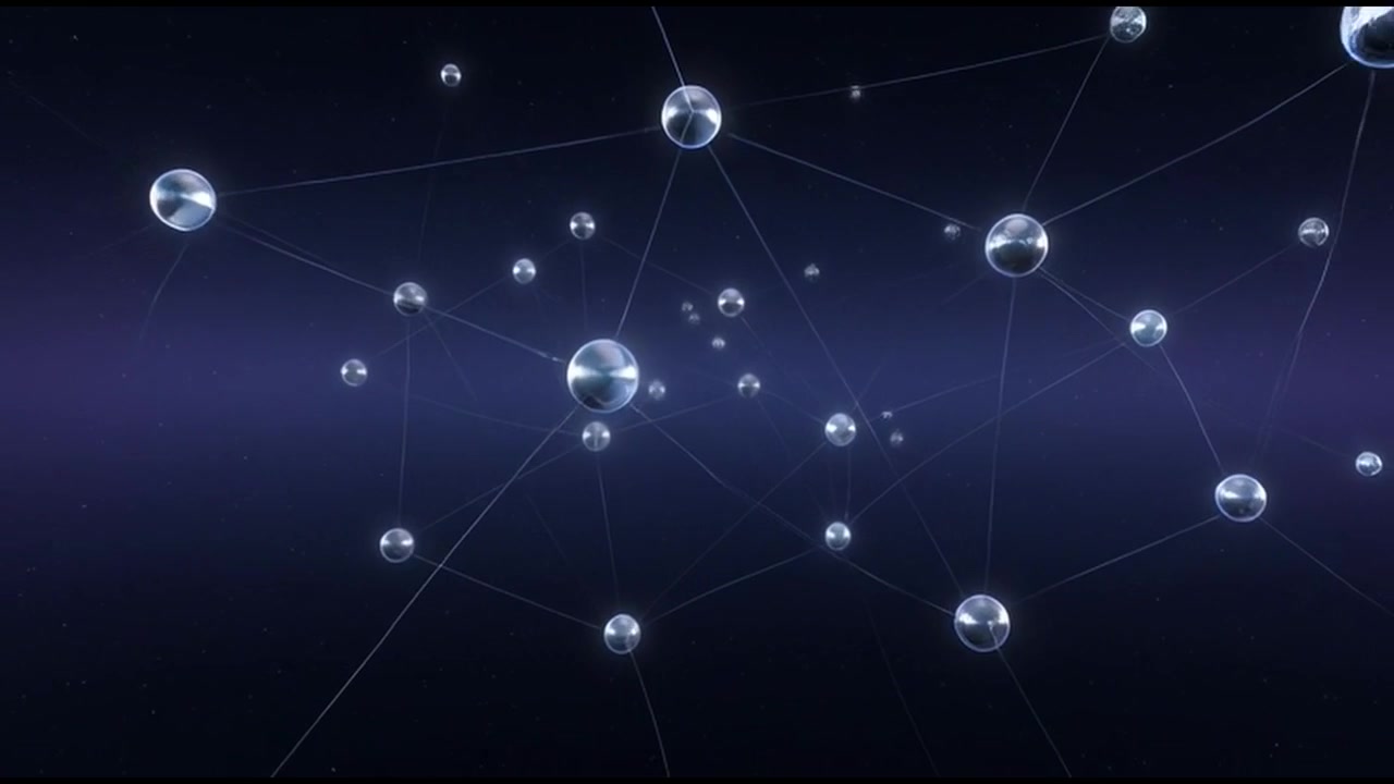 Abstract Network of Floating Glass Spheres Connected by Lines