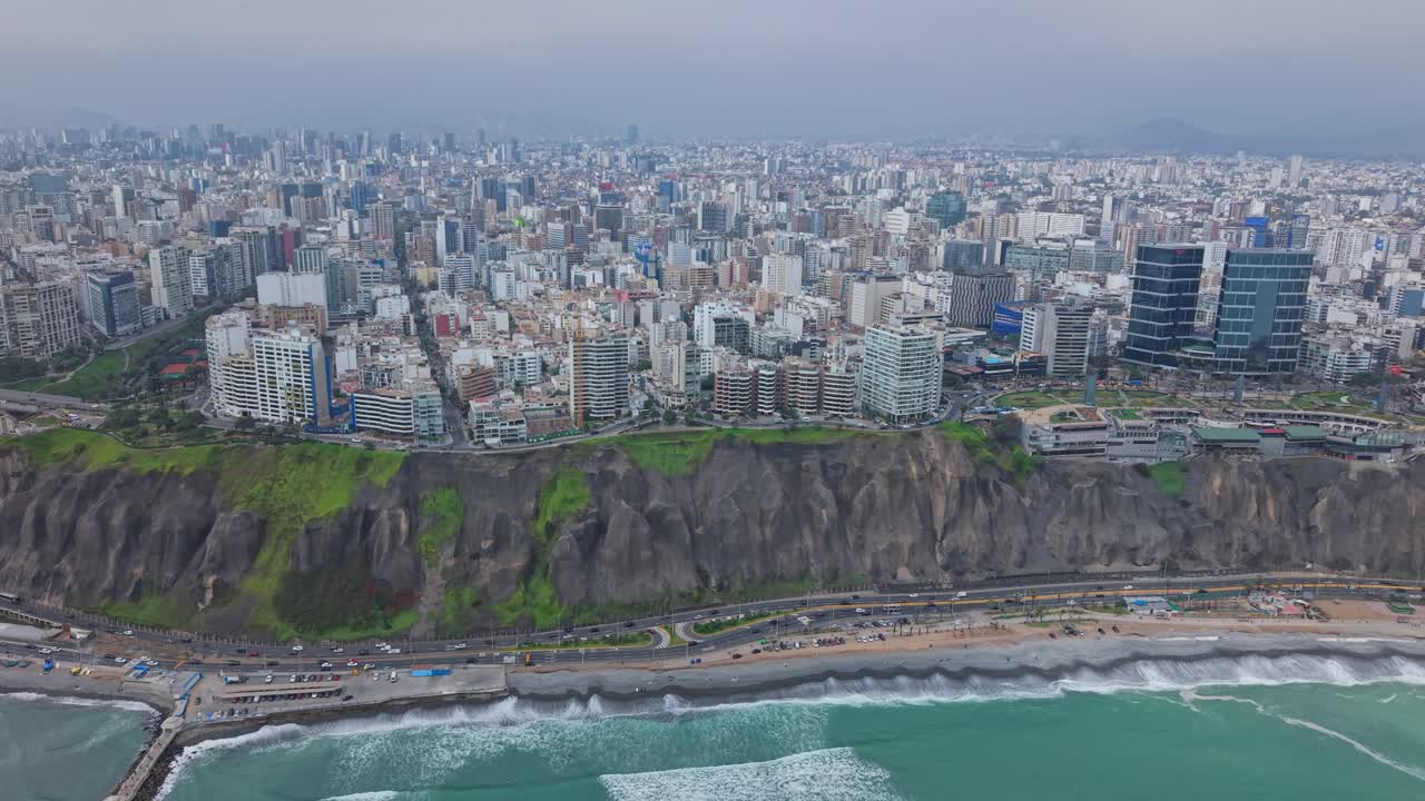 Pemandangan Udara Pemandangan Kota Lima dan Garis Pantai Samudra Pasifik