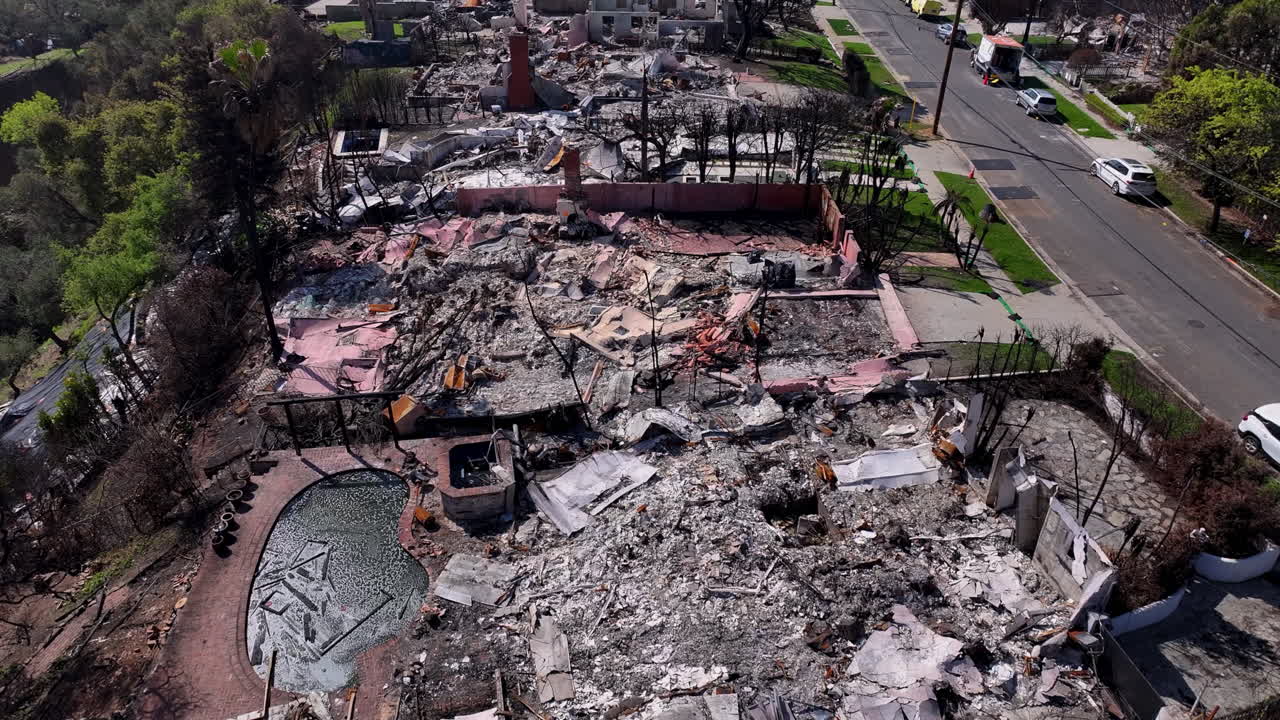 Aerial View of Residential Area Devastated by Wildfire