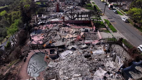 aerial view of residential area devastated by wildfire