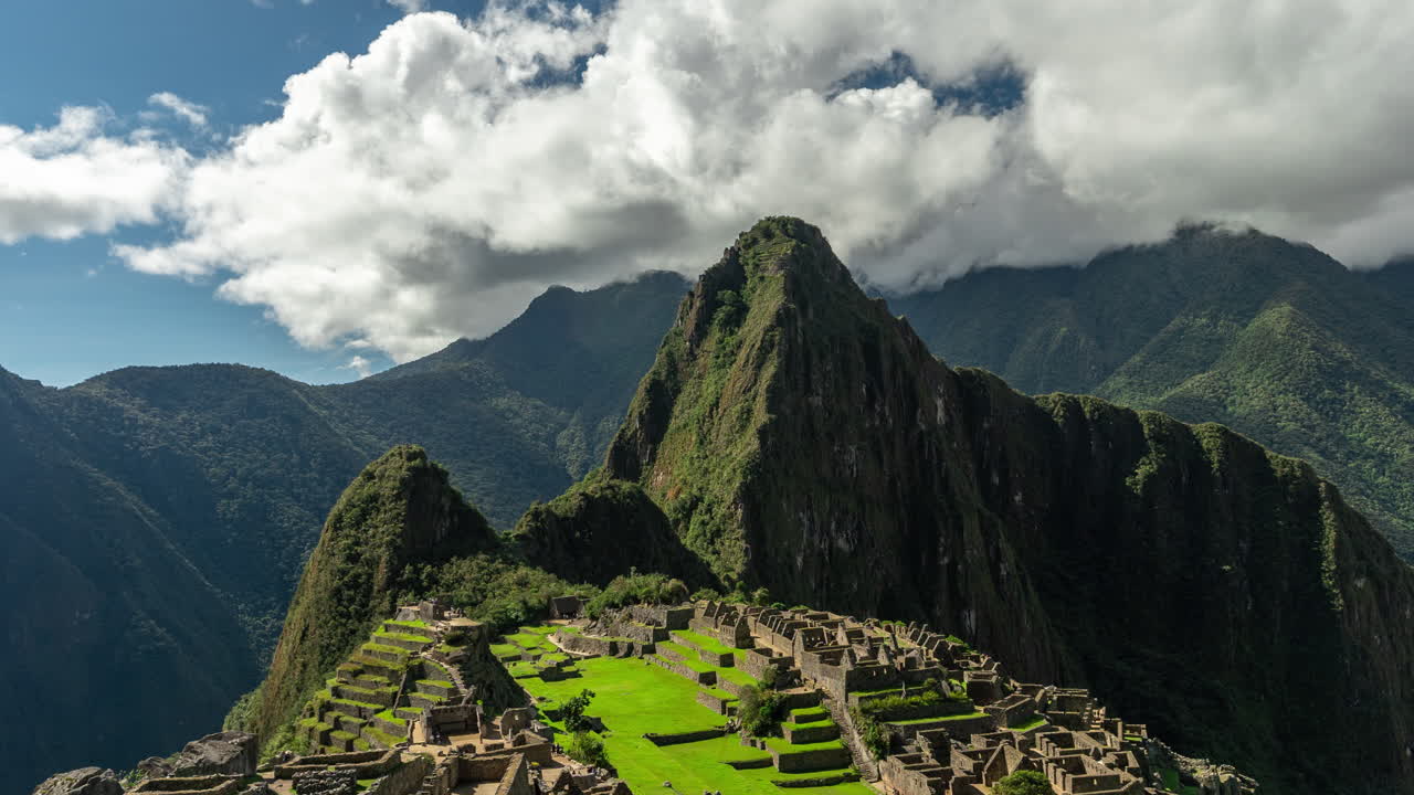 Machu Picchu Peru Timelapse. Clouds Above Andes Mountains and Ancient Inca Citadel