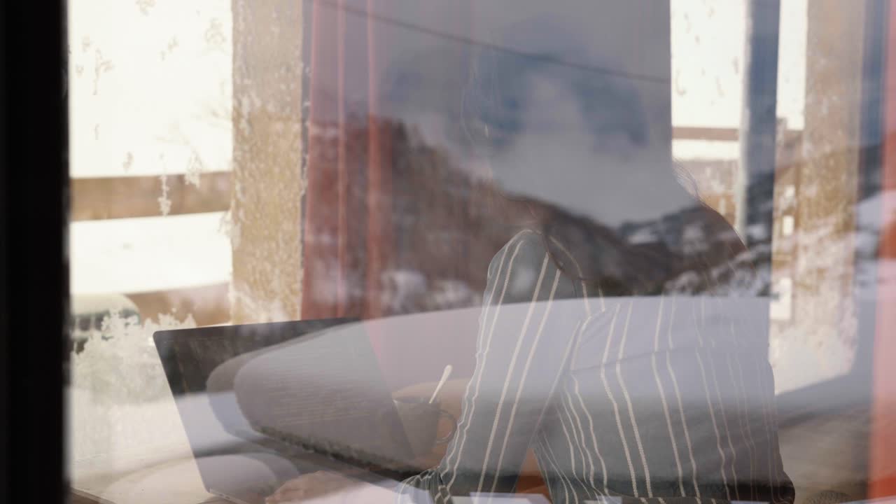 Abstract laptop scene, blurred urban background, creative vibe, cool tones, symbol of innovation