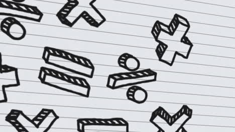 Animation of falling mathematical sings over white background