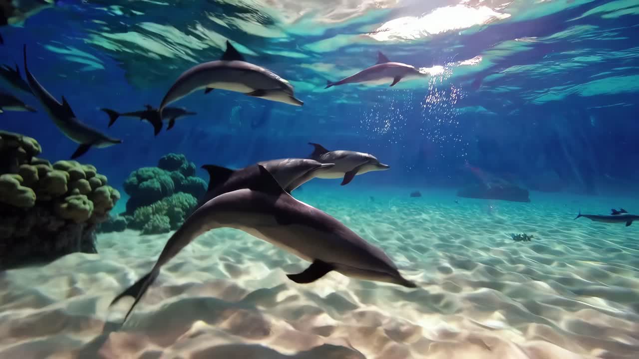 Dolphins in a coral reef environment