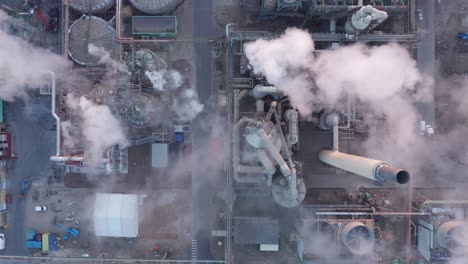 aerial top down view during sunrise of steel factory