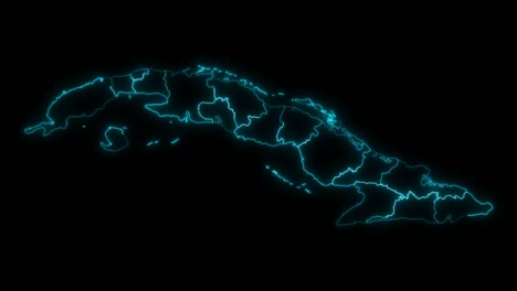 mapa de contorno animado de cuba con provincias en un fondo negro