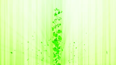 vortex from green leaves. spiral shiny particle of seasonal leaves. dancing leaf. colorful nature tunnel loop animation.