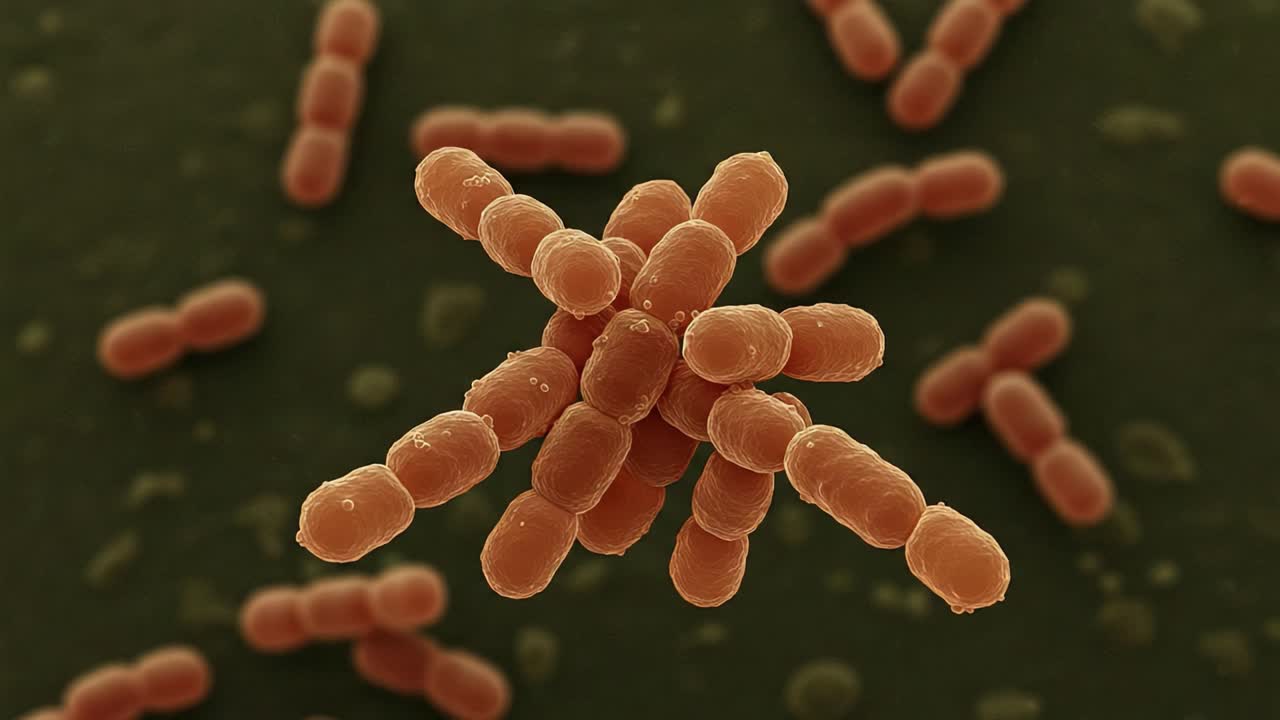 Detailed Microscopic View of Bacterial Culture Highlighting the Unique Structure and Arrangement of Bacterial Cells Under a High-Resolution Lens
