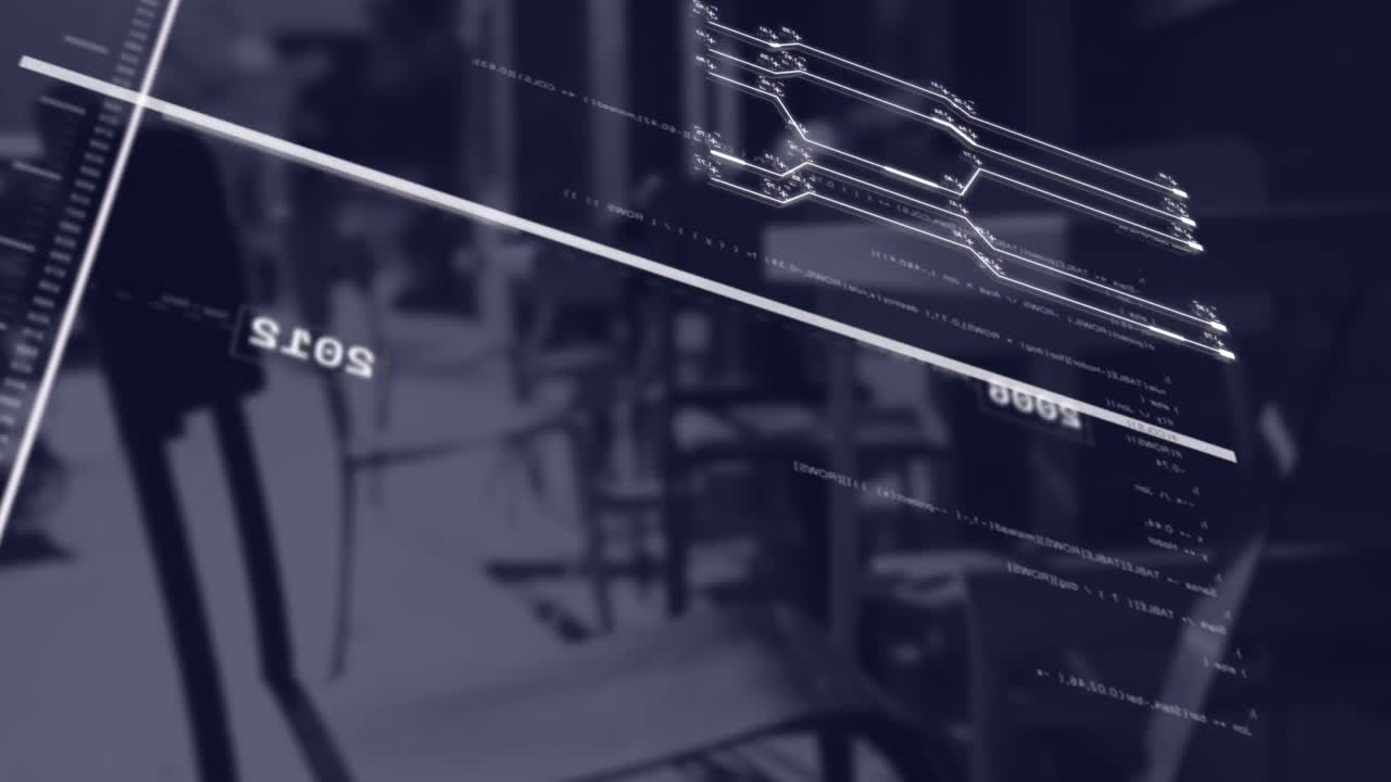 거리의 비어있는 카페에 대항하여 데이터 처리와 인터페이스의 애니메이션