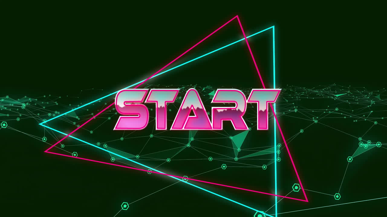 Animation of start text over neon pattern background