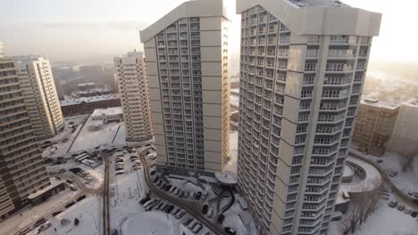 aerial view of a city in winter