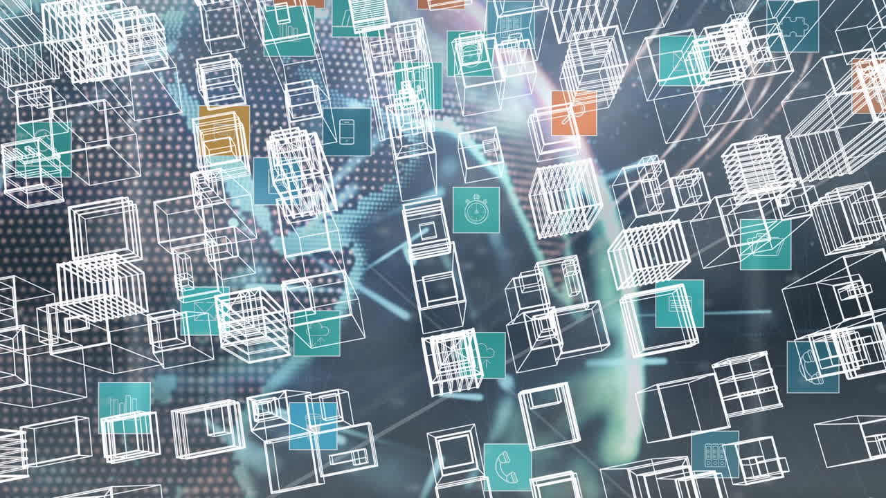 animación de la ciudad digital moviéndose sobre el globo y los iconos