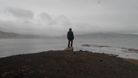 person contemplating scenic icelandic landscape
