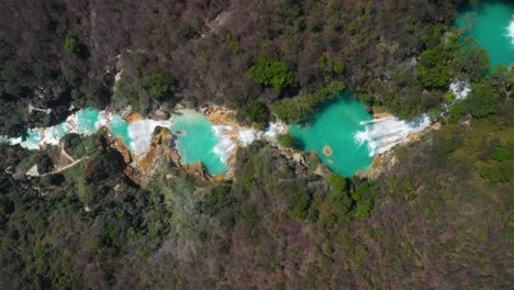 antena: vista de arriba hacia abajo de la cascada el chiflon en chiapas mexico, vista ascendente de 4k