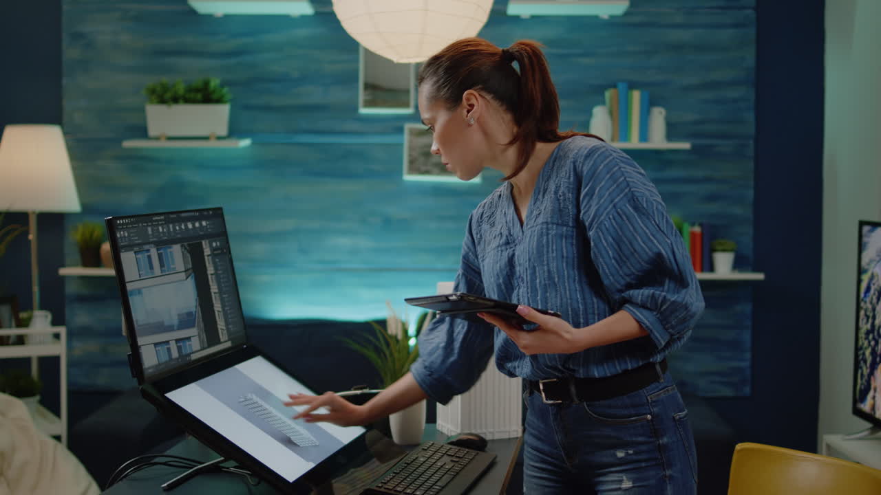 Architectural manager checking building model on tablet