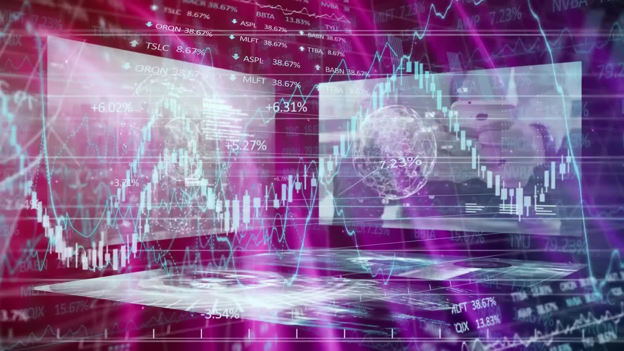 디지털 스크린으로 금융 데이터 처리의 애니메이션