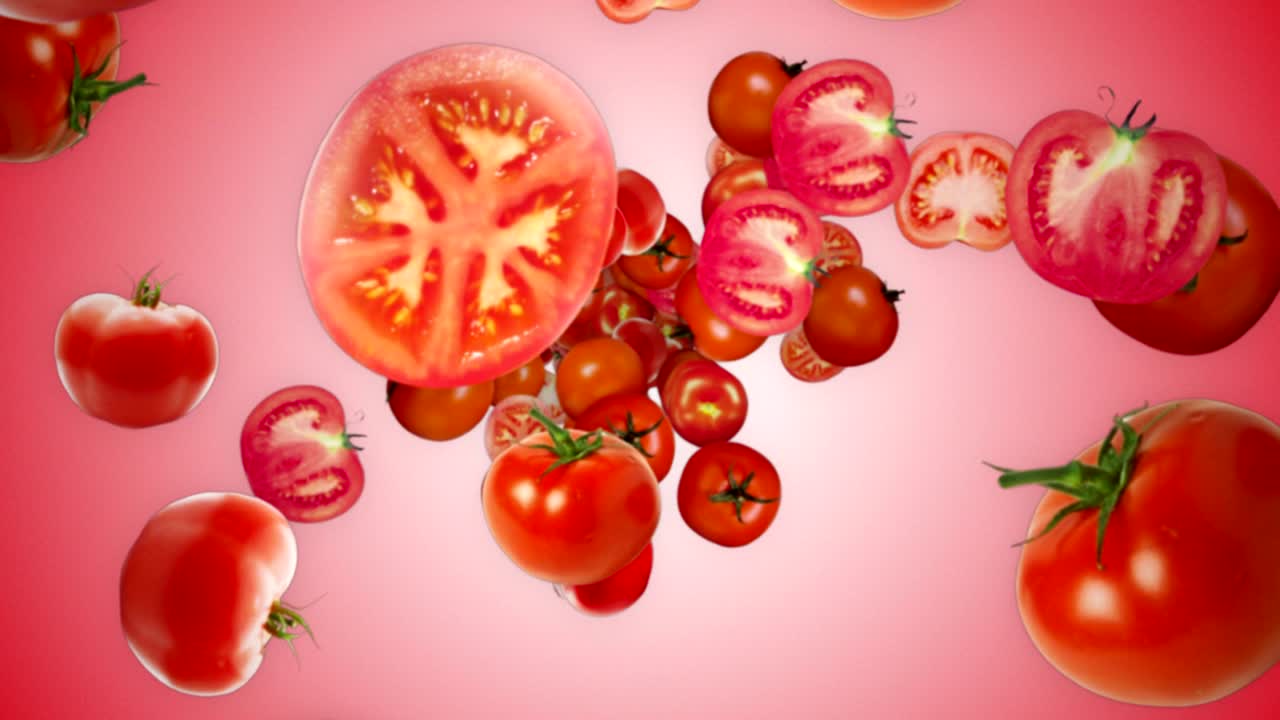 토마토가 떨어지는 배경, 야채, 알파 채널, 루프