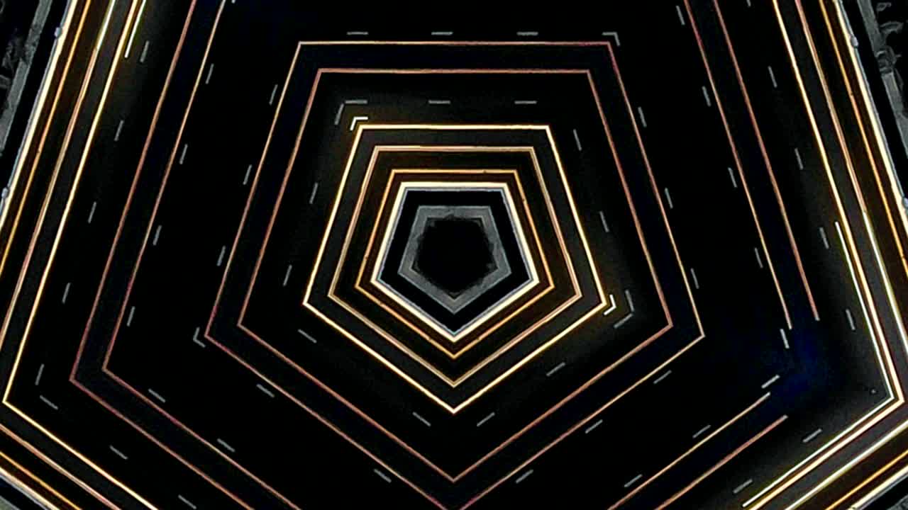 추상적인 미래의 터널에서 비행의 애니메이션과 함께 미래의 추상적인 배경, 네온 빛의 선 패턴.