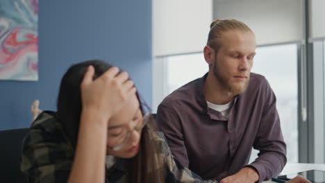 upset managers reacting fail remote workplace. facepalming woman failed project