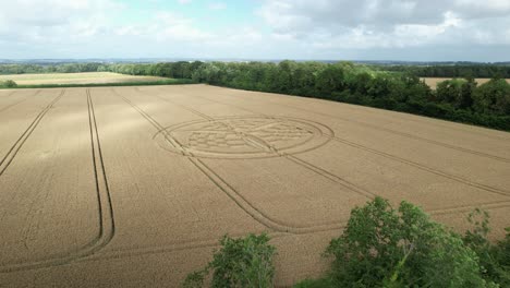 aerial view flying over idyllic hampshire countryside towards south wonston 2023 crop circle pattern