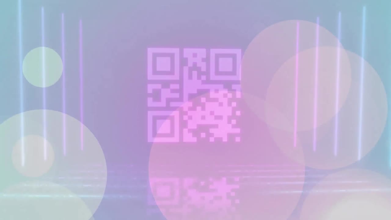 escáner de código qr con elementos de neón contra puntos de luces