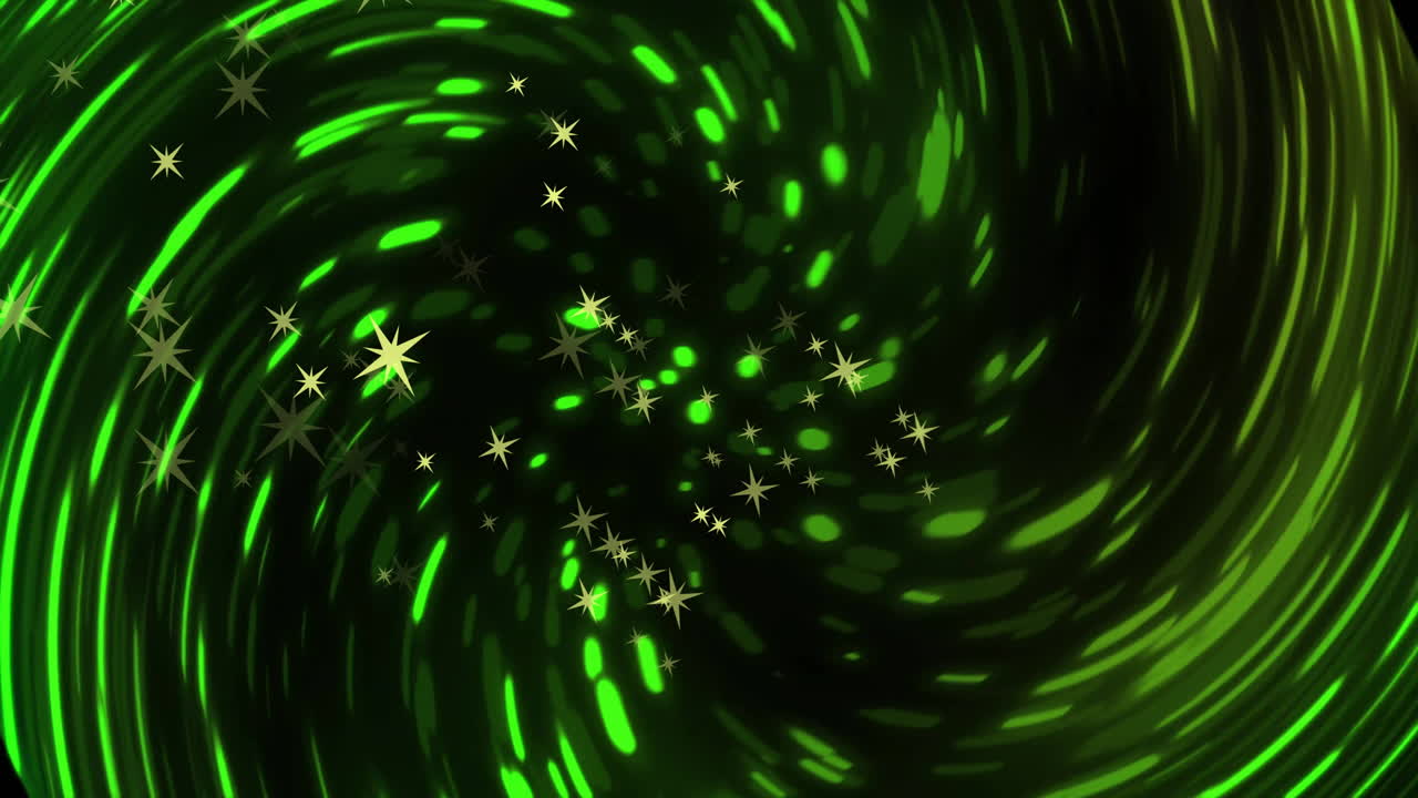 Animation of glowing green light trails moving over black background