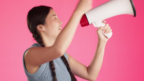 woman, laughing or megaphone for news