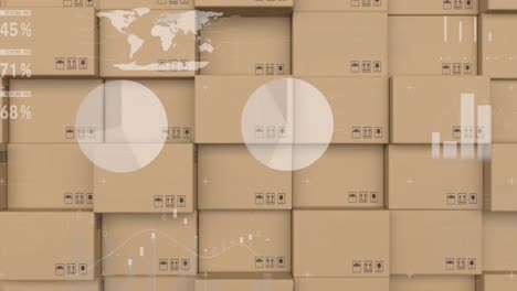 animation of statistics processing over cardboard boxes