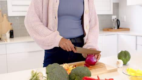 indian woman chopping vegetables in kitchen, preparing meal at home
