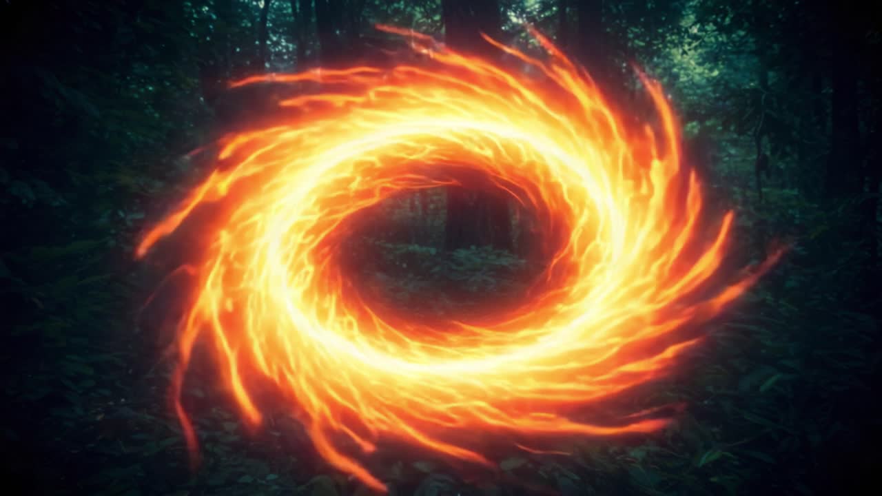 A Captivating Glowing Portal Surrounded by Lush Greenery in a Mystical Forest Setting, Illuminating the Enchanted Atmosphere with Fiery Swirls of Light