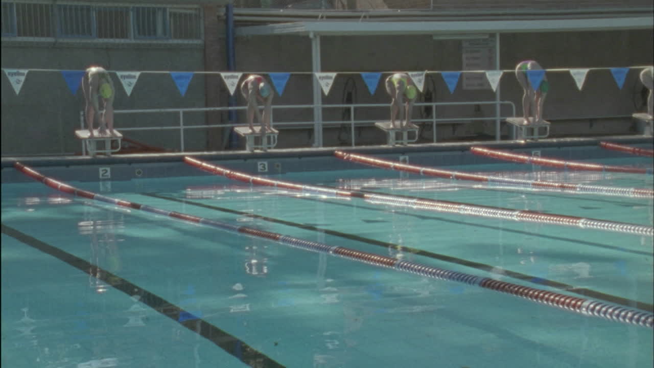 여자들은 수영 대회에서 경쟁한다