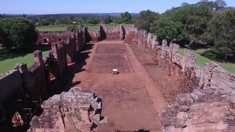 Aerial-view-Ruins-of-Jesuit-Building,-San-Ignacio-in-Misiones-