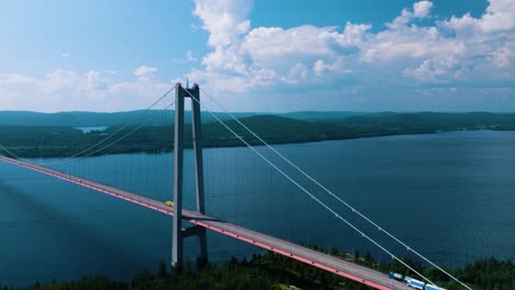hoga kusten bridge, high coast bridge, drone, sunny day, sweden