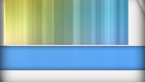 abstract blue and shapes against yellow and blue gradient striped background