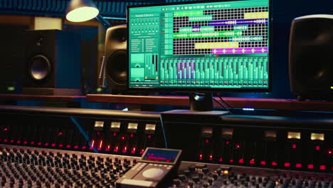 Empty control room running daw software interface on monito