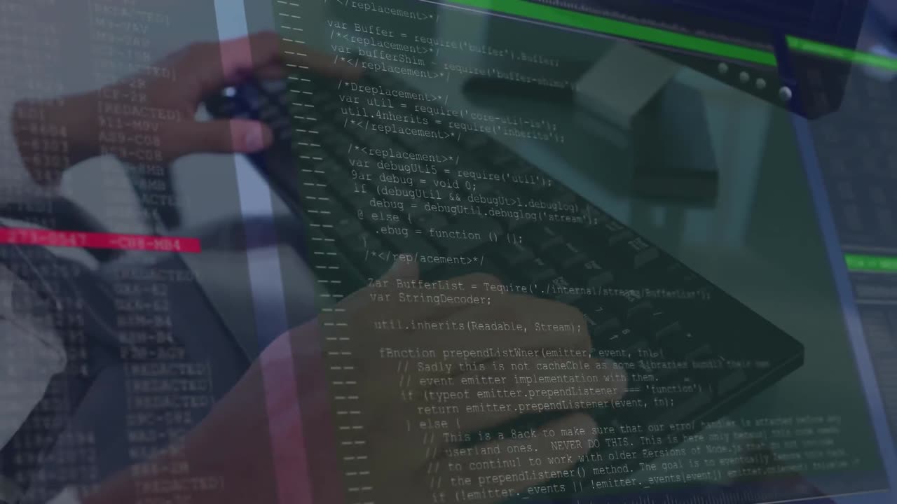 Animation of data processsing against mid section of a man typing on keyboard at office
