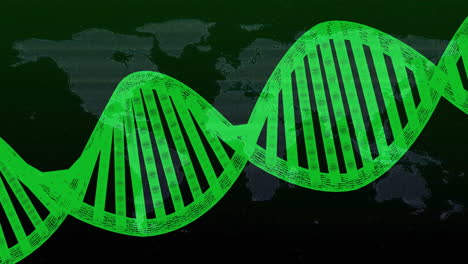 green dna strand animation over world map background