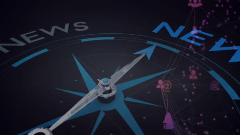 compass needle pointing towards news with animation of network connections in background