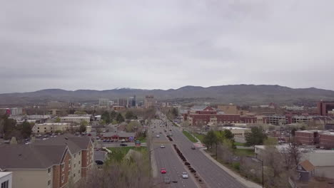 boise idaho drone shot flying towards downtown