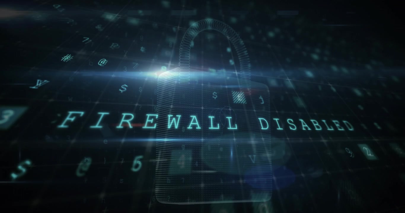 Animation of warning data processing, online security padlock and circuit board