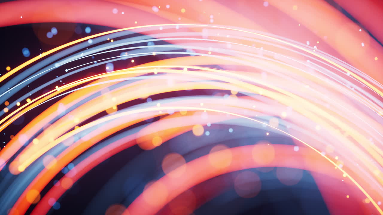 Rotating glowing vortex lines and particles background, 3d rendering.