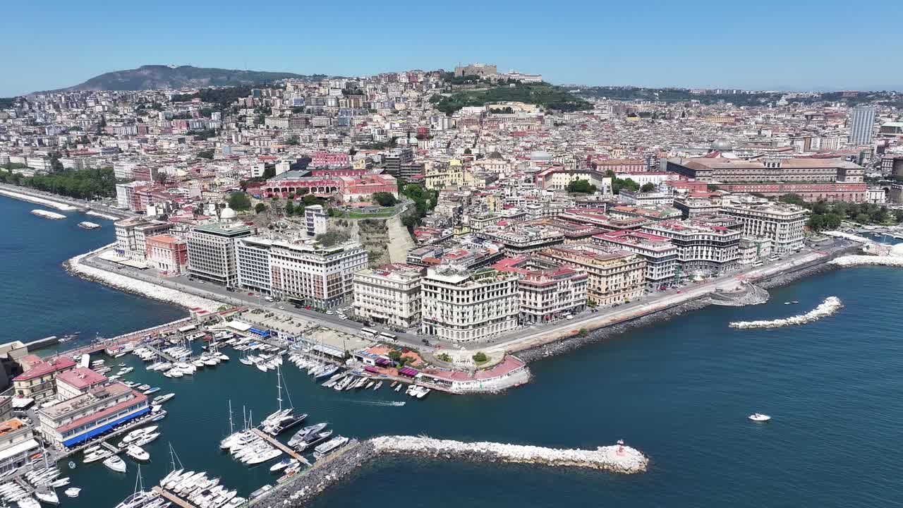 Fountain Of The Giant At Naples In Campania Italy. Downtown Cityscape. Beautiful Skyline. Fountain Of The Giant At Naples In Campania Italy. Highrise Buildings. Neapolitan Architecture. Naples Skyline