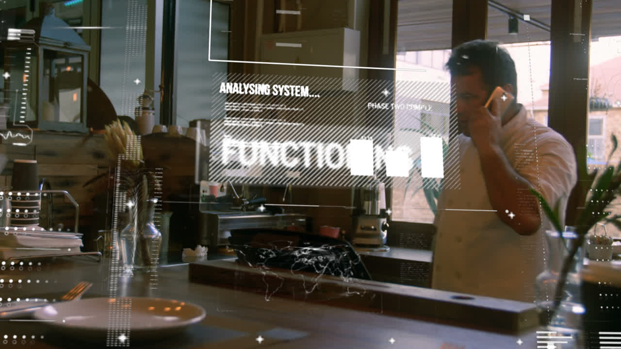 두 인종의 남성 요리사에 대한 금융 데이터 처리의 애니메이션