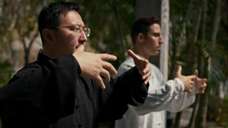 man practicing tai chi or qigong outdoors
