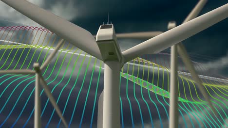 rotating wind turbines with computer animated background