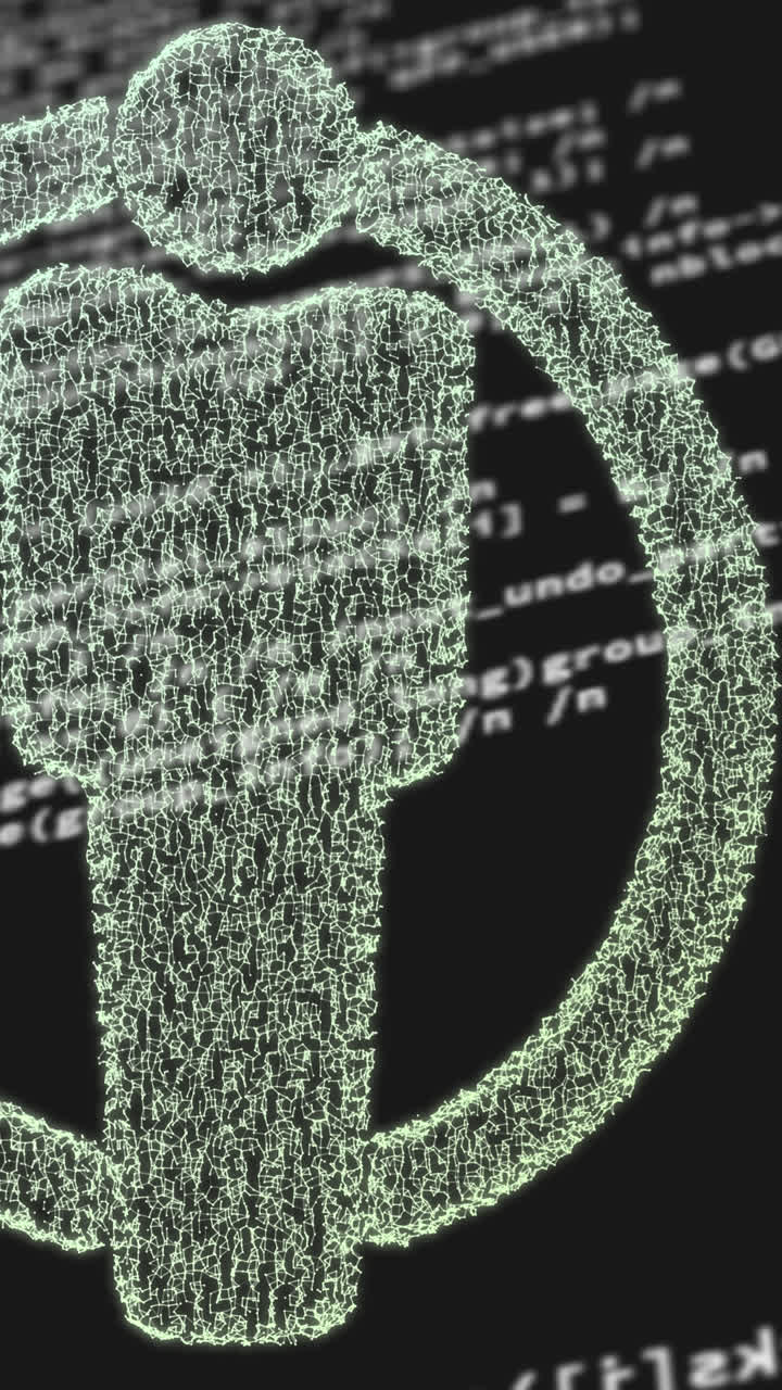 animación digital de un icono humano contra el procesamiento de datos en fondo negro